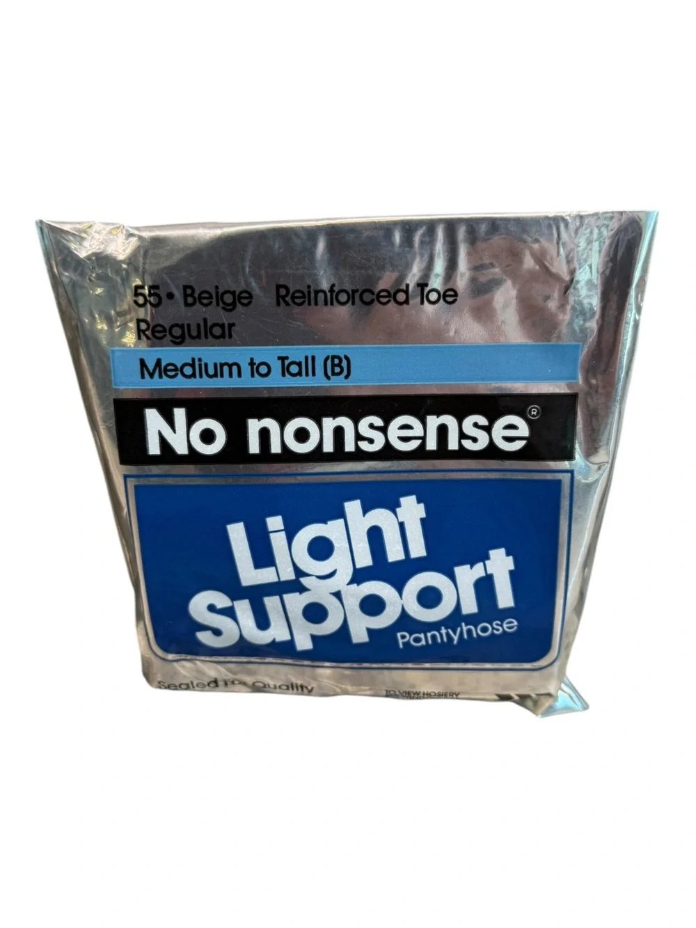 1990 No Nonsense Light Support Pantyhose Medium Tall B Reinforced Toe 55 Beige